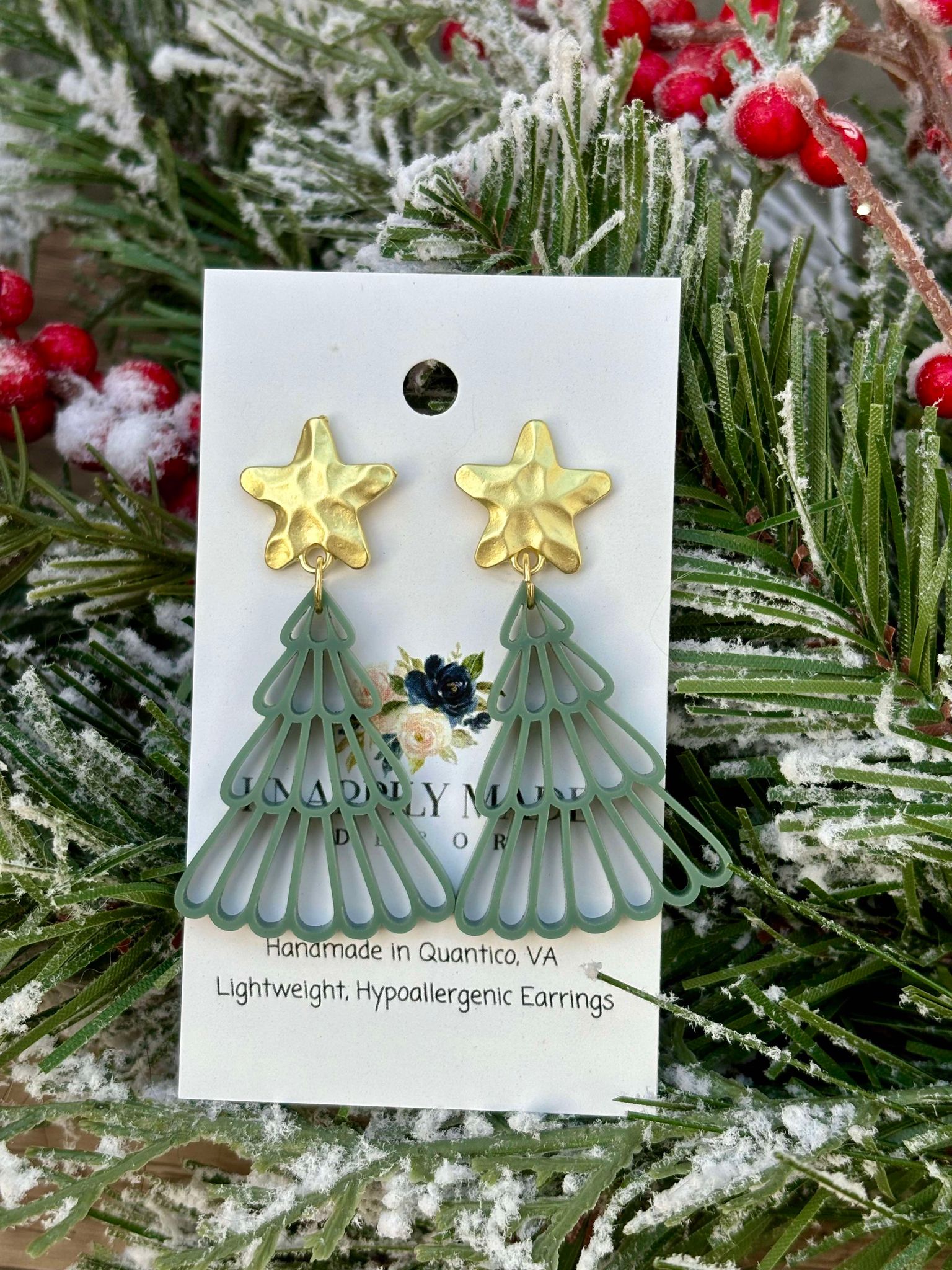 Sage Christmas Tree Earrings