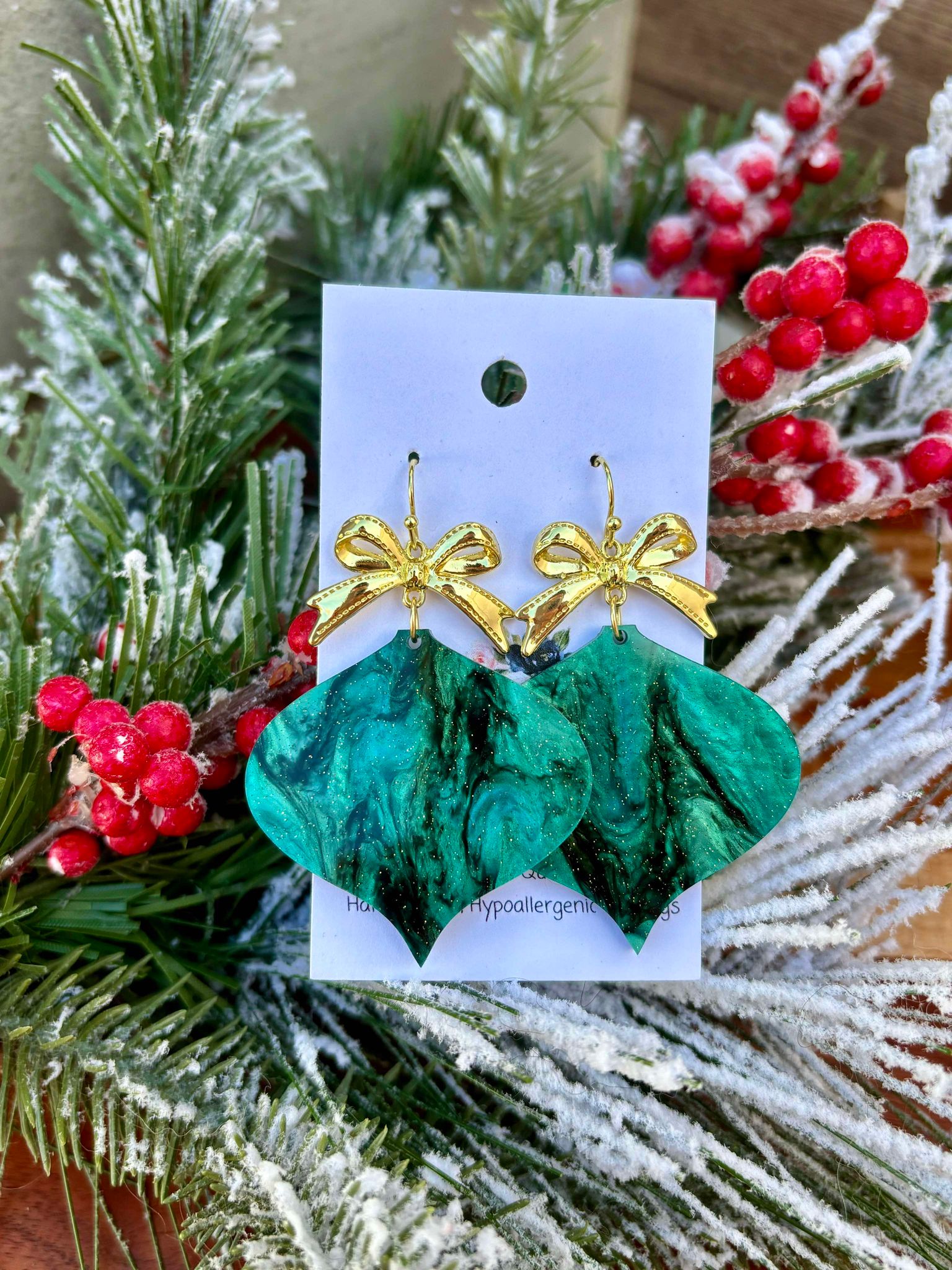 Green Swirly Bulb Earrings