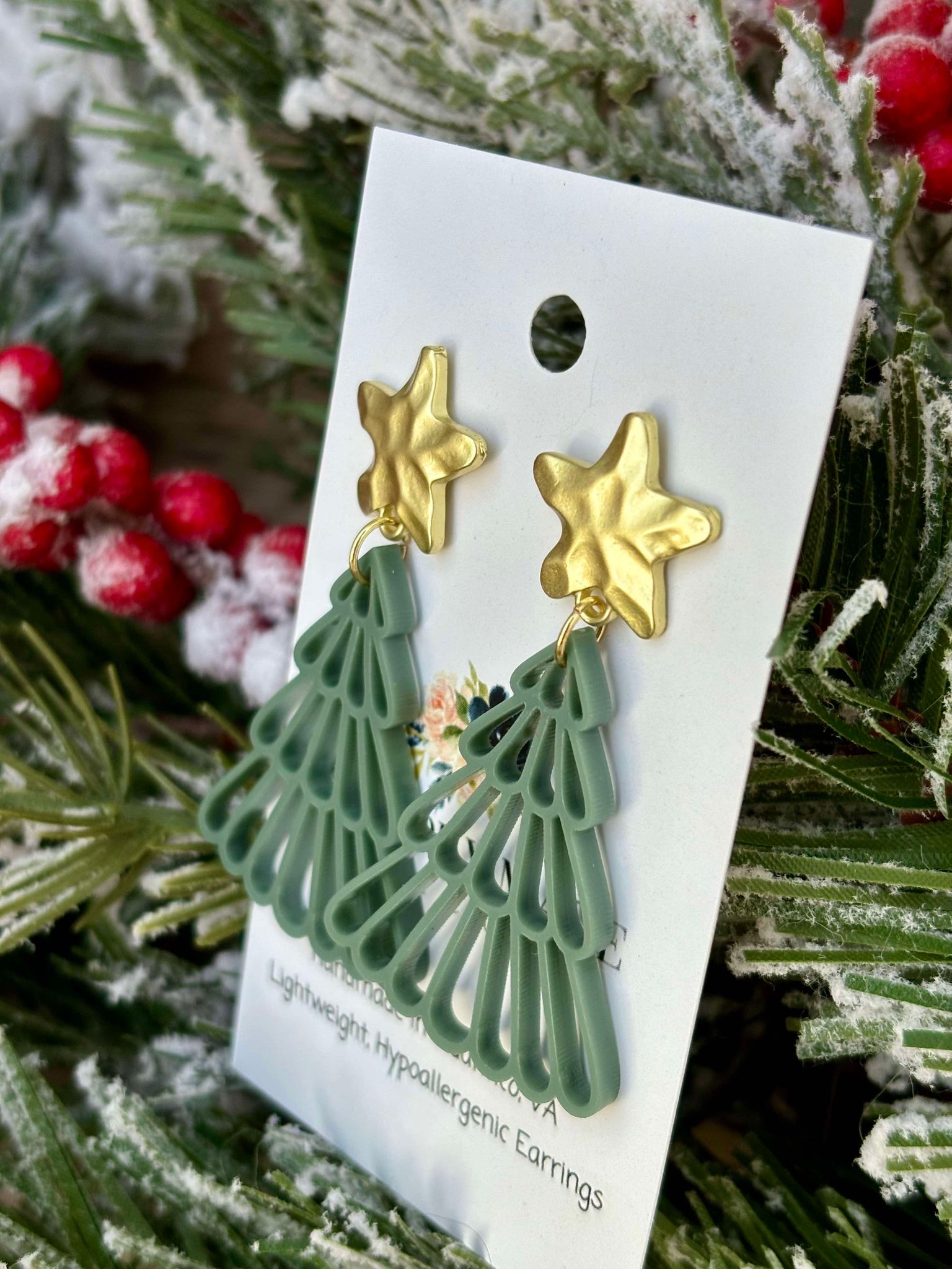 Sage Christmas Tree Earrings