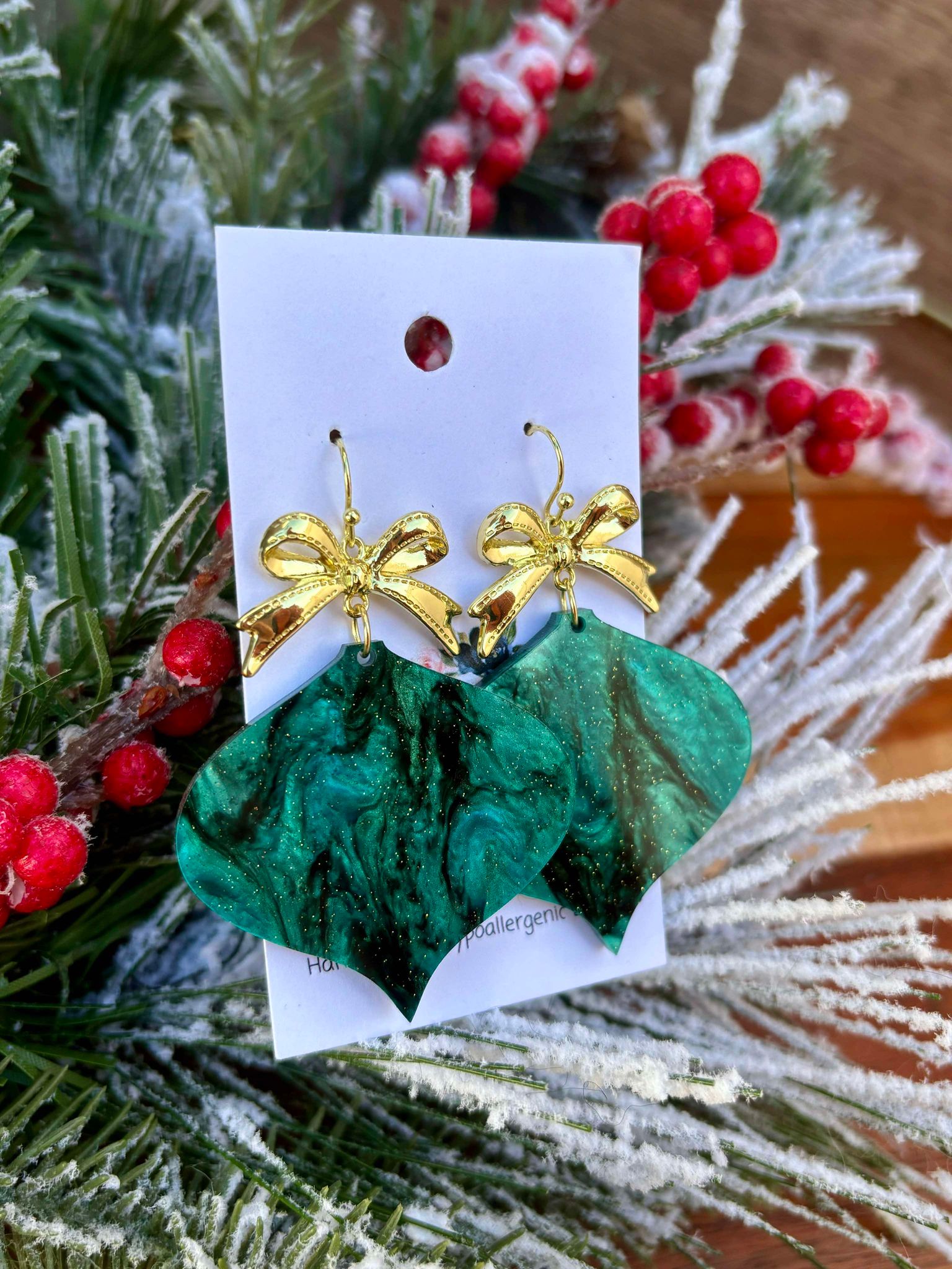 Green Swirly Bulb Earrings