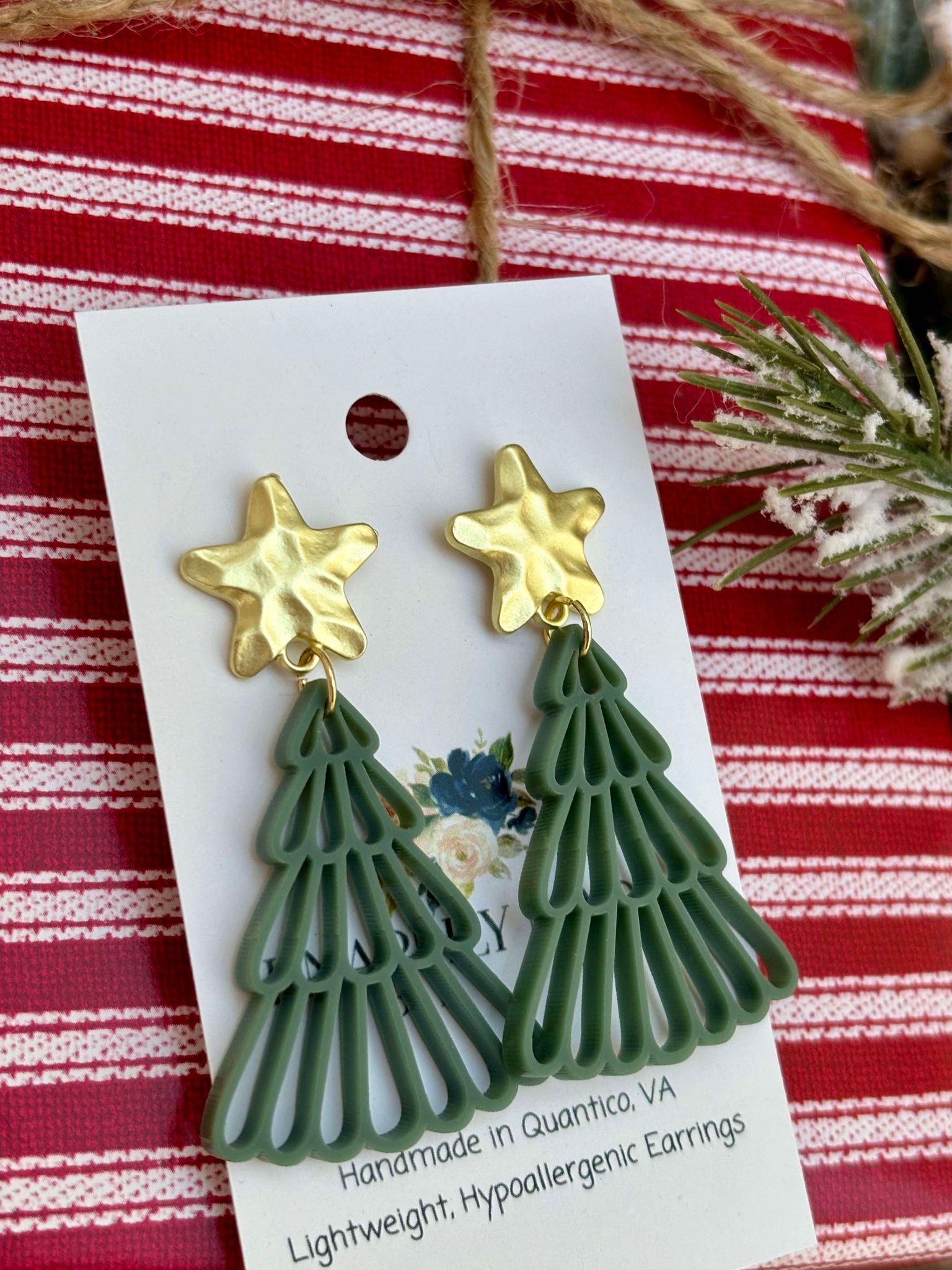 Sage Christmas Tree Earrings