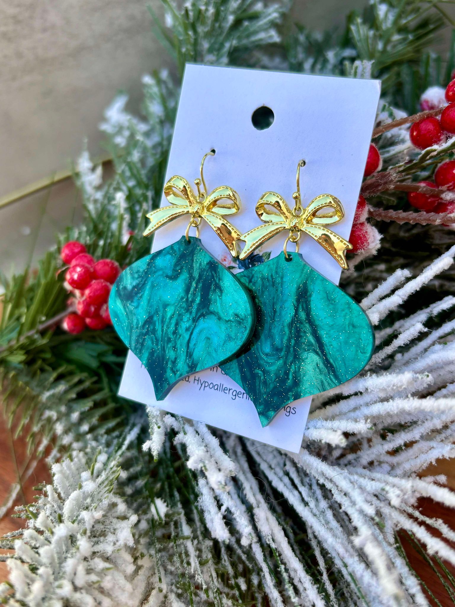 Green Swirly Bulb Earrings