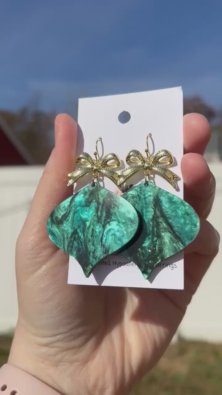 Green Swirly Bulb Earrings